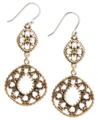 Simply elegant. This pair of drop earrings from Lucky Brand is crafted from gold-tone mixed metal with glass accents adding luster. Approximate drop: 2-1/2 inches.