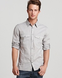 Featuring a double pocket design, this understated shirt from John Varvatos USA makes a great choice for casual dinner plans and relaxed parties.