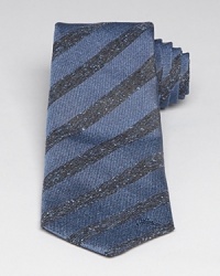 Stripes of speckled raw silk offer contrast to the plush solid background for a unique take on fine neckwear from Burberry London. Cut with a slimmer width for a modern feel.