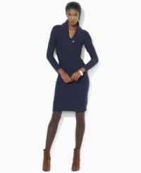 Lauren Ralph Lauren's knit shawl-collar petite dress is infused with heritage appeal and finished with faux-suede details at the collar and arms.