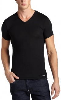 Calvin Klein Men's Micro Modal Short Sleeve V-Neck,Black,Large