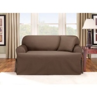 Sure Fit Logan 1-Piece T-Cushion Ties Sofa Slipcover, Chocolate