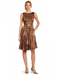 Jones New York Women's Petite Sleeveless Pleated Boat Neck Dress, Walnut, 14