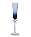 Play with color. Baccarat combines a midnight-blue gradient and beveled base in Mille Nuits Flutissimo flutes for a look that's both modern and classic. Strong lines in weighty, dishwasher-safe crystal lend bold, effortless elegance to every occasion.