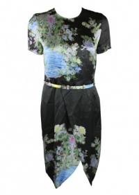 Preen Womens Black Multi Akiko Floral Silk Belted Slit Dress S