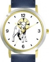 The Lamb with Halo Christian Theme - WATCHBUDDY® DELUXE TWO-TONE THEME WATCH - Arabic Numbers - Blue Leather Strap-Women's Size-Small