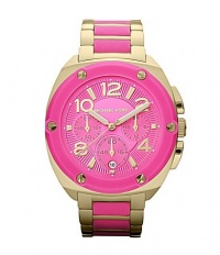 Michael Kors Women's Chronograph Tribeca Pink Silicone and Gold-Tone Stainless Steel Bracelet 43mm