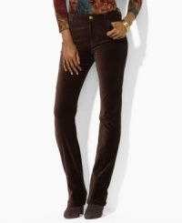 Designed in stretch velveteen for comfort and a flattering fit, Lauren Jeans Co.'s classic jean is designed in a sleek silhouette with a chic straight leg.