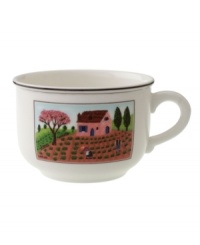 A couple works together to tend the farm on this Design Naif breakfast cup, featuring premium Villeroy & Boch porcelain.