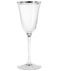 An elegant tulip shape melds with platinum accents to form a stemware collection with grace and style. A chic addition to any home, this set features signature Vera Wang design with timeless appeal. Wine glass shown second from right.