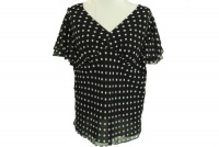 Lauren Ralph Lauren V Neck Short Sleeve Top Black/Cream 1X