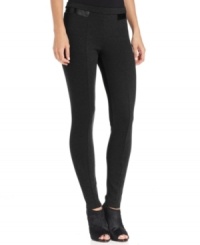 MICHAEL Michael Kors' legging-like petite ponte pants feature a slimming ponte fabric, faux leather trim and an ultra-flattering fit!