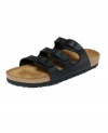 Triple the pleasure with Birkenstock's Florida sandal. With a Birko-Flor upper, a man-made combination of acrylic and polyamide felt fibers, for a smooth, leather-like finish. Finished with a footbed with arch support, deep heel cup and roomy toe box.