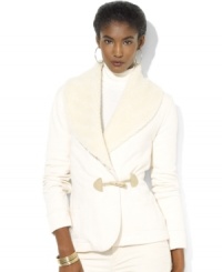 Rendered in soft fleece, Lauren Ralph Lauren's unique topper is crafted with faux- shearling at the neckline and an elegant toggle closure.