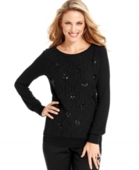 Sparkle for the holidays and beyond in Charter Club's petite lace and sequin embellished sweater.