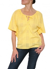 Women's Michael Stars Voile Plaid Peasant Top in Lemon