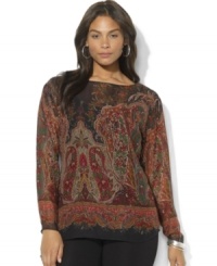 Lauren Ralph Lauren's vibrant paisley pattern accents an elegant silk blouse, featuring a scoop camisole to complete the look.