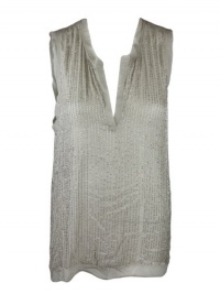 L'AGence Womens Sheer Silk Beaded Split V Sleeveless Top