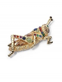 THE LOOKGrasshopper designSwarovski crystal detailsTK and cabochon accentsChampagne gold-plated settingLatch closureTHE MEASUREMENTWidth, about 1Length, about 3ORIGINMade in USA