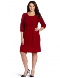 AGB Women's Plus-Size Three-Quarter Sleeved Round Neck Sweater Dress