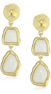 T Tahari Parisian Chic White and Gold Double Drop Earrings