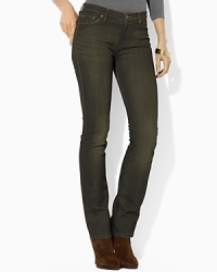 An essential denim jean features a slim, straight leg and a hint of stretch for a versatile, modern look.