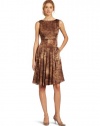 Jones New York Women's Petite Sleeveless Pleated Boat Neck Dress, Walnut, 14