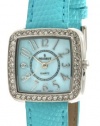 Peugeot Women's PQ8282AQ Silver-Tone Swarovski Crystal Accented Aqua Leather Strap Watch