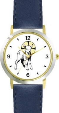 The Lamb with Halo Christian Theme - WATCHBUDDY® DELUXE TWO-TONE THEME WATCH - Arabic Numbers - Blue Leather Strap-Size-Large ( Men's Size or Jumbo Women's Size )