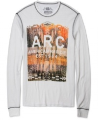 Wear this thermal by American Rag with unique tribal graphic over your layers and set yourself apart from the others.