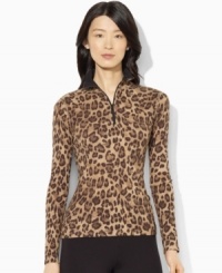 A bold leopard pattern adds a bit of edge to Lauren Ralph Lauren's soft waffle-knit cotton top.