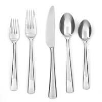 The high-gloss mirrored finish on the Belmont flatware set brings contemporary style to the table.