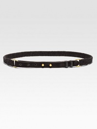 A classic leather style with goldtone stud closure and a fishtail-like braid.Width, about .75LeatherImported