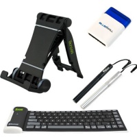 iKross Tablet / Mobile Phone Stand Holder + bluetooth Wireless Keyboard + 2 Stylus + Brush for Apple iPad Mini / iPhone 5 / Samsung Galaxy S IV and more