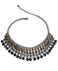 The more beads, the merrier. From c.A.K.e by Ali Khan comes this necklace crafted from silver tone mixed metal and featuring a number of glass beads with ombre tones in varying sizes. Approximate length: 14 inches + 3-inch extender. Approximate drop: 5-1/2 inches.