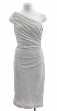 Lauren By Ralph Lauren Ivory/Silver Jersey One Shoulder Sheath Dress 16