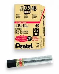 Pentel Super Hi-Polymer Lead Refill, 0.5mm Fine, 4B, 144 Pieces of Lead (C505-4B)