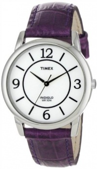 Timex Women's T2N690 Elevated Classics Dress Color Strap Collection Purple Leather Strap Watch