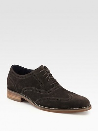 A modern wingtip design with year-round style and versatility, rendered in soft, neatly-perforated suede with a sturdy rubber sole for enhanced traction.Suede upperLeather liningPadded insoleRubber soleImported