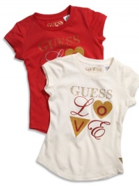 GUESS Kids Girls Little Girl Glitter Graphic Tee, CREAM (6X)