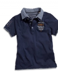 GUESS Kids Boys Little Boy Chambray Collar Polo, NAVY (5/6)