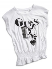 GUESS Kids Girls Little Girl Sleeveless Screen Top with M, WHITE (2T)