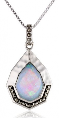 Judith Jack Waterfall Sterling Silver, Marcasite, Blue Opal Pendant Necklace, 18