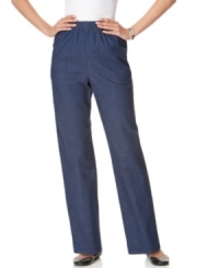 A comfy alternative to your everyday jeans! These straight leg pants by Alfred Dunner feature am elastic waistband and a classic fit, with a hint of stretch for comfort.