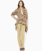 Lauren Jeans Co.'s Southwestern-inspired cardigan is knit in lightweight linen and finished with a bold allover pattern.