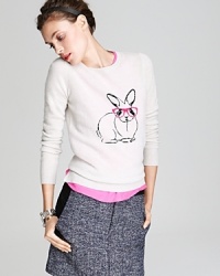 Channel whimsical winter style in a luxe cashmere sweater with a glasses-wearing bunny graphic at the front. Perfect for those cold winter weekends with your favorite skinny jeans.