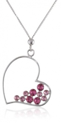 Italian Sterling Silver Swarovski Crystal Floating Heart Pendant Necklace, 18