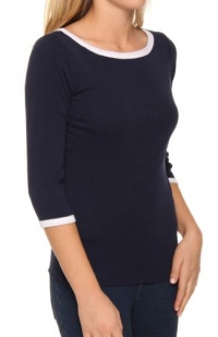 Three Dots Women's 3/4 Sleeve British Tee with Contrast