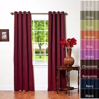 Solid Grommet Top Thermal Insulated Blackout Curtain 84 Length 1 Pair-BURGANDY - GT