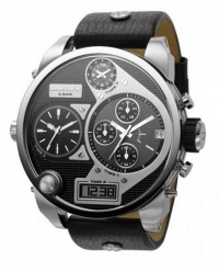 Diesel DZ7125 Oversize SBA Four Time Zone Chronograph Black Leather Silver 65mm